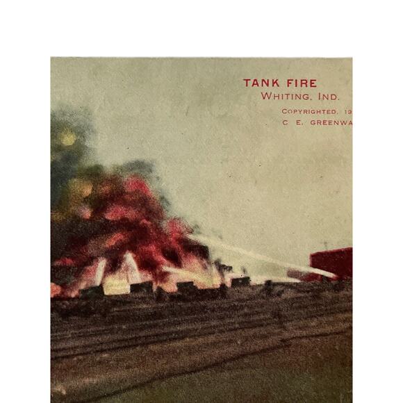 Antique 1907 Litho Ephemera Postcard Tank Fire Whiting IN Posted 1912 Fire Dept - Picture 1 of 7